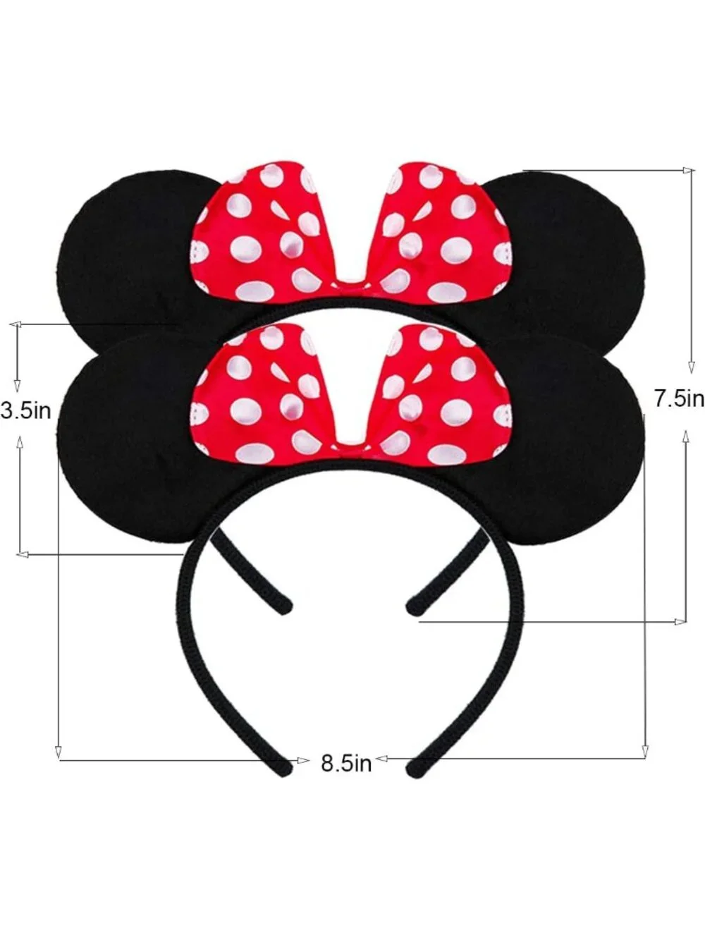 Women Black Red Dot Sequin Handmade Mickey Mouse Headband 2 Pieces